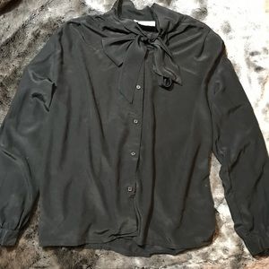 Vintage silky satin black pussybow blouse